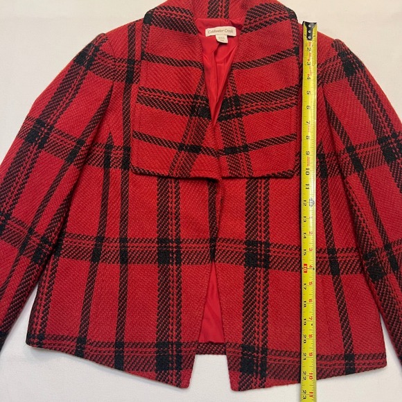 Coldwater Creek Red Black Preppy Academia Plaid Wool Blend Blazer Size 10P - Picture 3 of 7